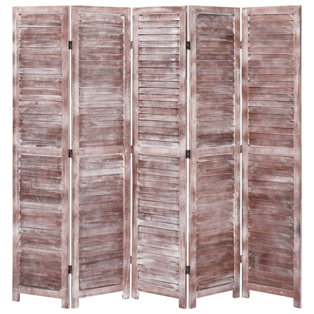 Cloison de séparation 5 panneaux Marron 175×165 cm Bois