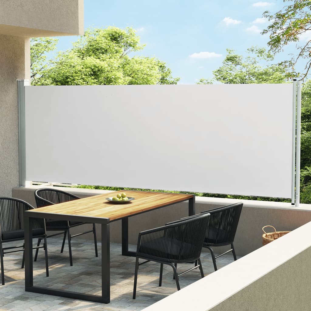 Paravent extérieur rétractable de patio 600×160 cm Crème