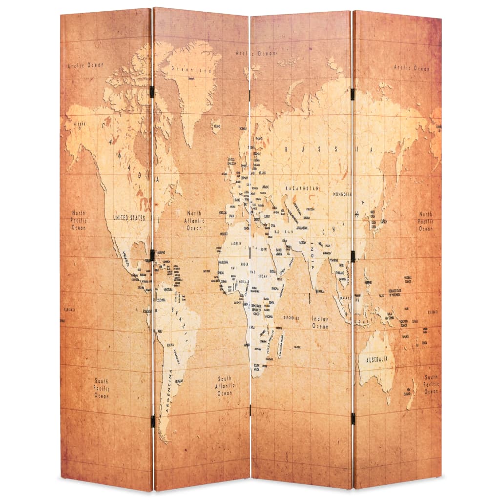 Paravent pliable 160 x 170 cm Carte du monde Jaune